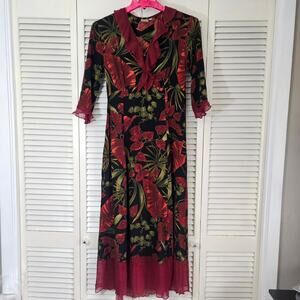 Vintage Laura Clark Floral Maxi Dress SzMed DarkRomance FairyCore 90s Whimsygoth